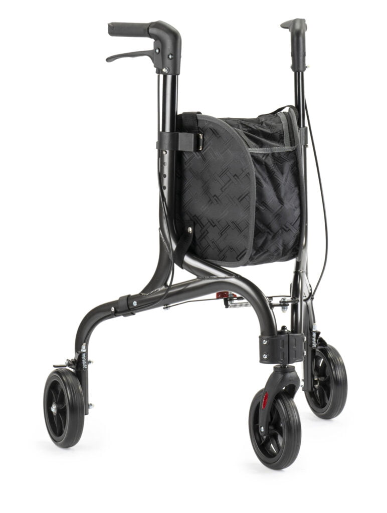 MultiMotion Tripod lichtgewicht driewiel rollator voor binnen met tas en handremmen, compacte draaicirkel.