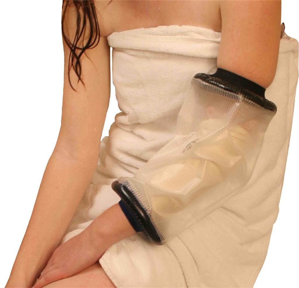 Waterdichte LimbO gipshoes elleboog voor volwassenen, transparante beschermhoes over gegipste arm tijdens het douchen.
