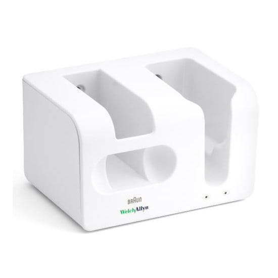 Wit oplaadstation voor Braun Welch Allyn ThermoScan PRO 6000 oorthermometer met ruimte voor 200 lenskapjes.