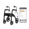 Rollz Rhythm Parkinson rollator met groene lasersirkel en app-bediening voor auditieve, visuele en trilprikkels tegen freezing.