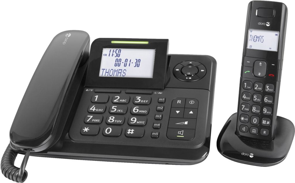 Doro Comfort 4005 draadloze en vaste telefoonset met antwoordapparaat, groot verlicht display en extra grote cijfertoetsen.