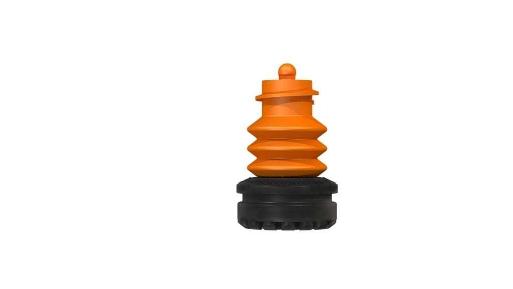 Flexyfoot vervangende voet voor stokdop, oranje schokabsorberende wandelstokdop met zwarte anti-slip zool.