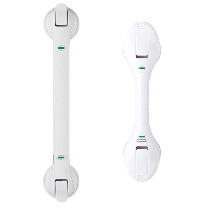 Wandbeugel met zuignap – Vitility: twee varianten frontaal, recht en ergonomisch met groene vacuümindicator, 40 of 49 cm